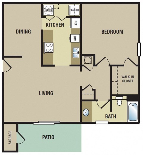 Cottonwood Apartments MS 1 Bedroom Floor Plan